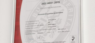 ISO 14001 : 2015 Tanusítvány